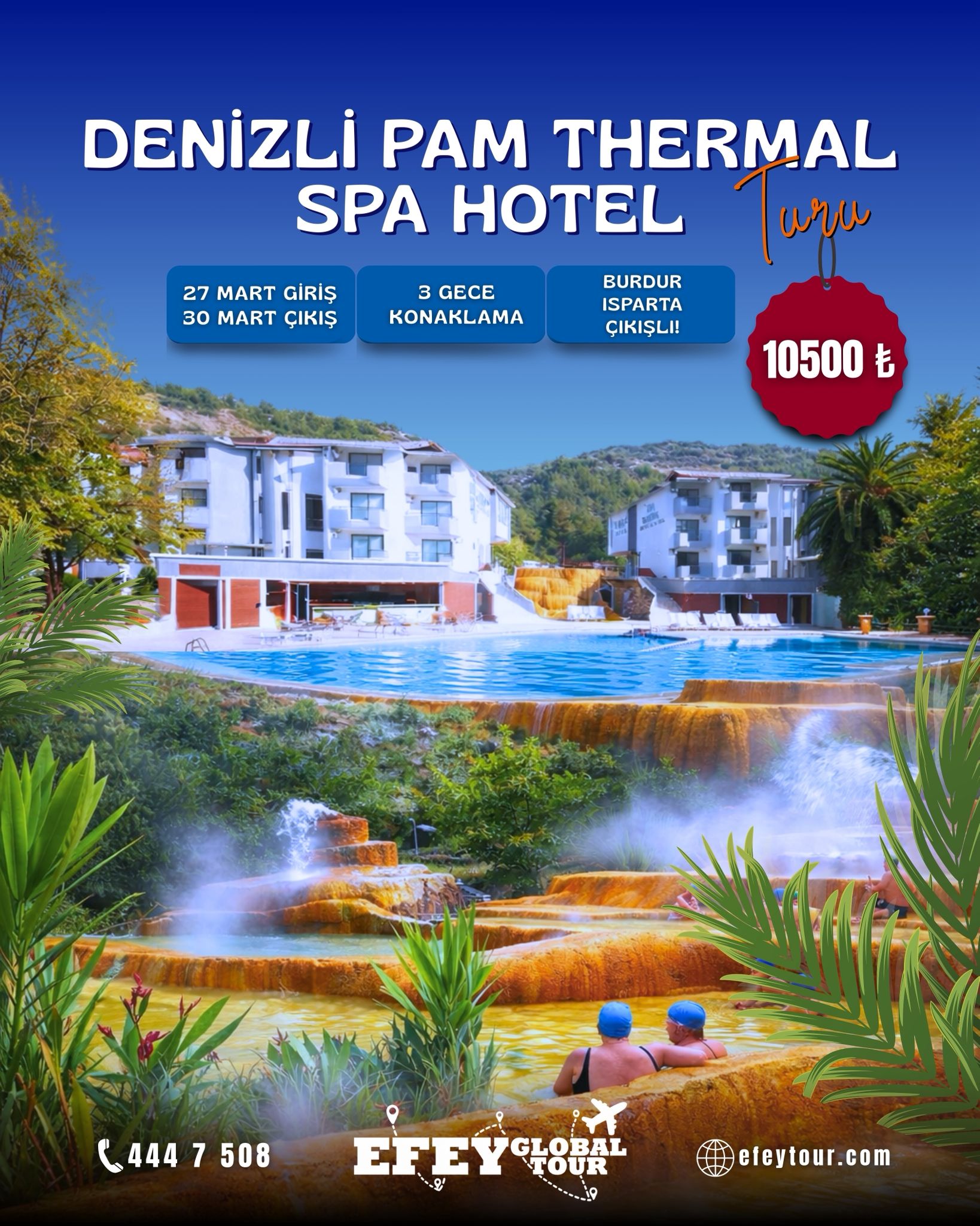 3 GECE KONAKLAMALI DENİZLİ PAM THERMAL OTEL TURU